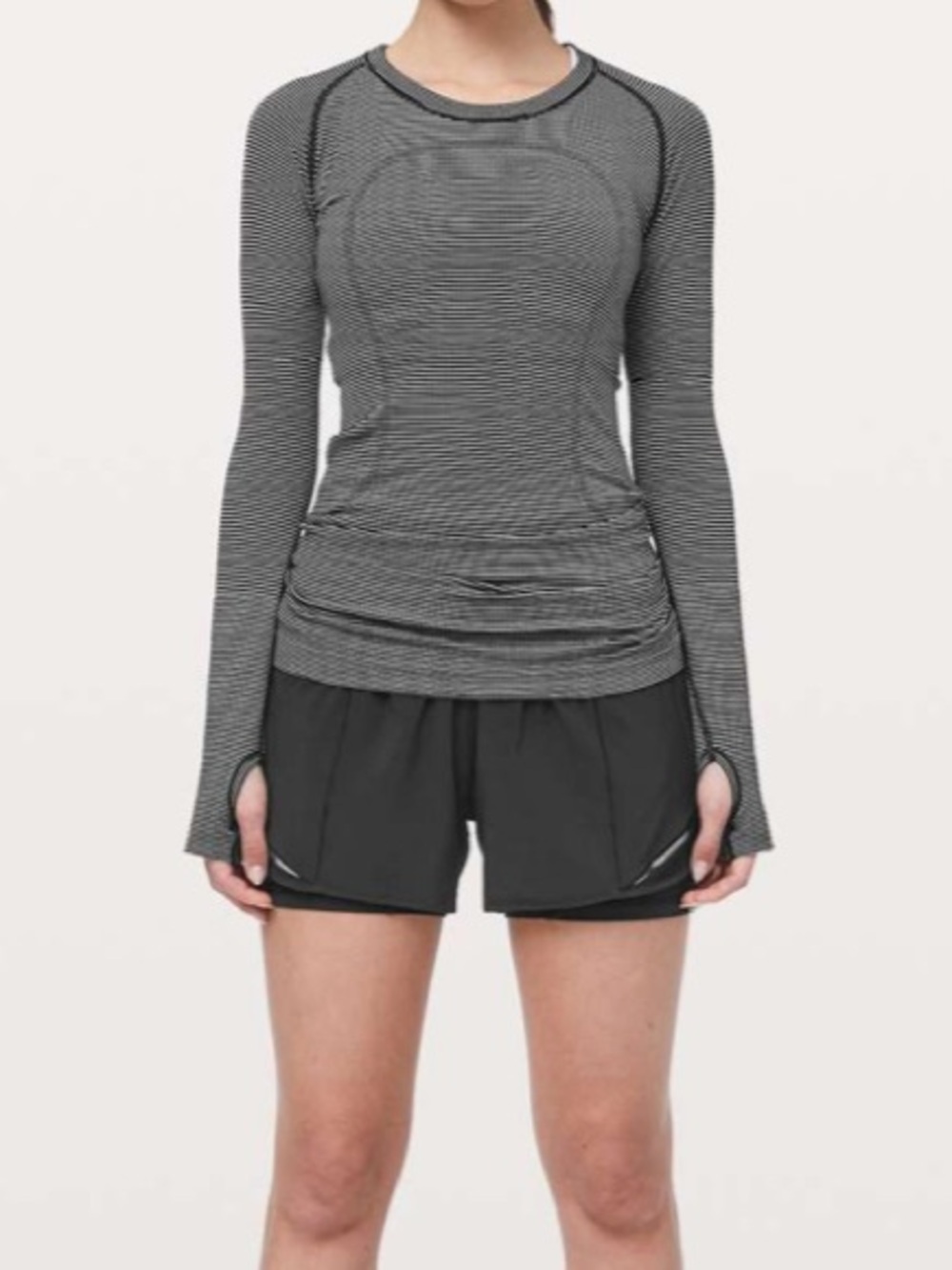 lululemon athletica Swiftly Tech Long Sleeve Crew - Black/White Stripe - Picture 2 of 10